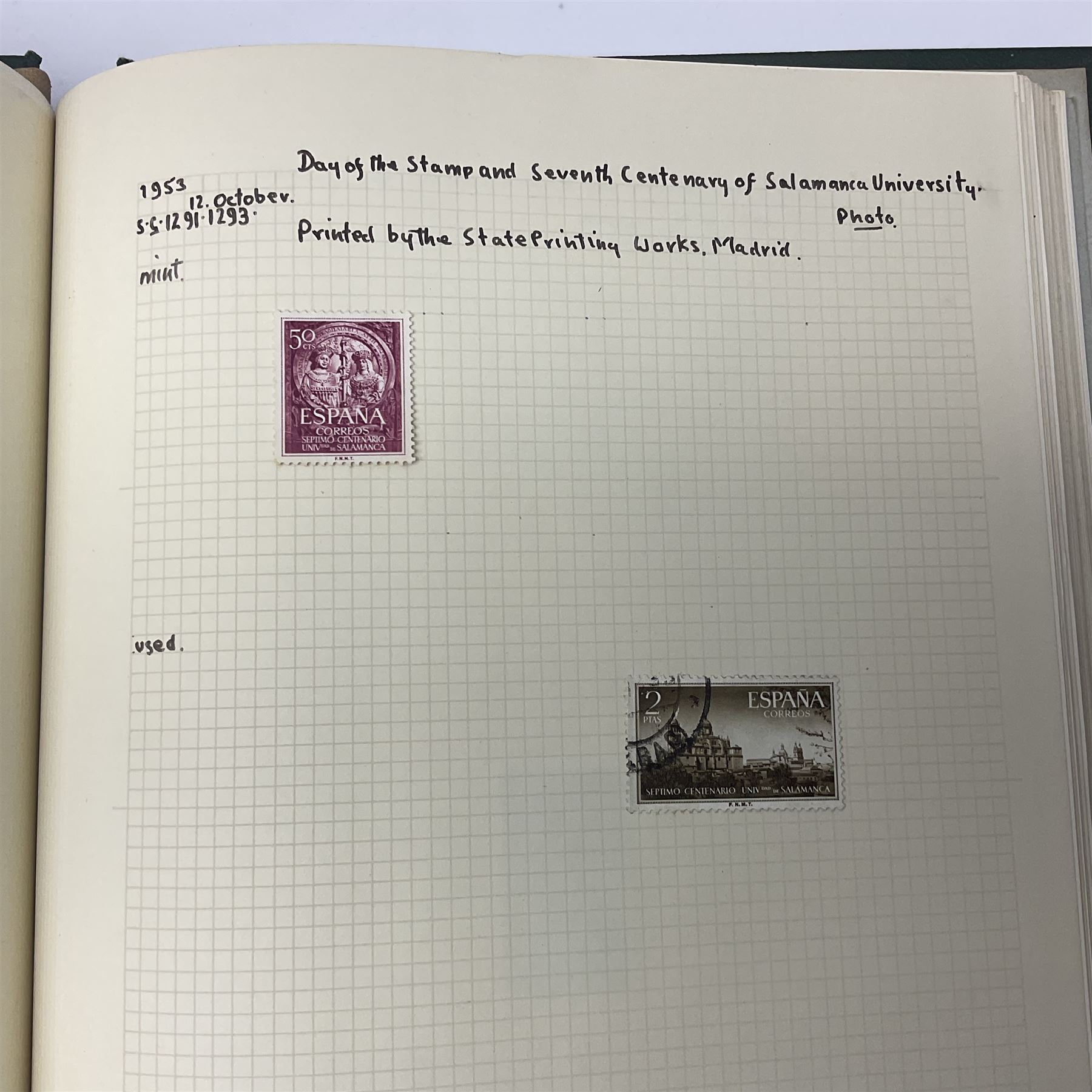 1850s and later mostly Spanish stamps including, imperf examples, some mint stamps, commemorative issues etc, housed in two albums 