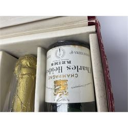 Charles Heidsieck champagne, set of six half bottles within red presentation box, unknown contents and proof 
