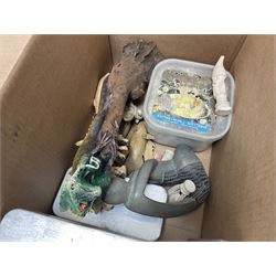 Condenser microphone, together with CD player, carved chess set, wooden figures etc in three boxes  