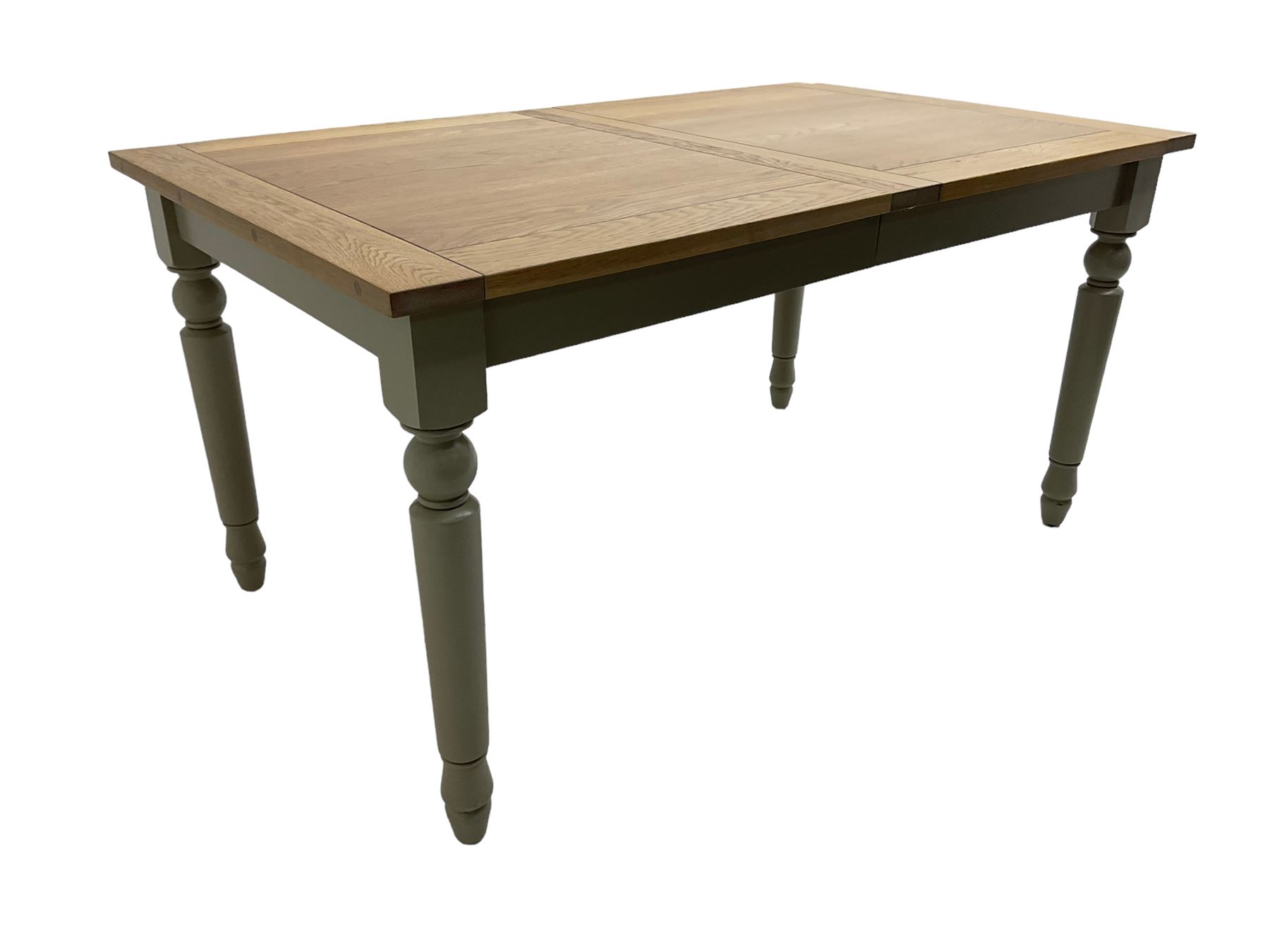 Neptune Furniture - 'Suffolk' oak dining table, pull-out extending top with two additional leaves, on turned supports, in grey paint and wax finish 