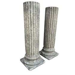 Pair classical style cast stone corinthian garden columns