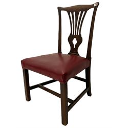 Georgian mahogany side chair, shaped cresting rail over pierced vase shaped splat, leather upholstered seat