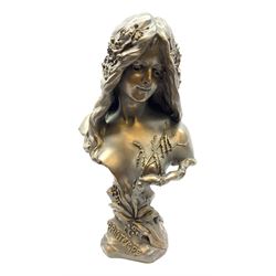 Art Nouveau style composition bust of a maiden after Blasche, 'Le Printemps'. Height 62cm