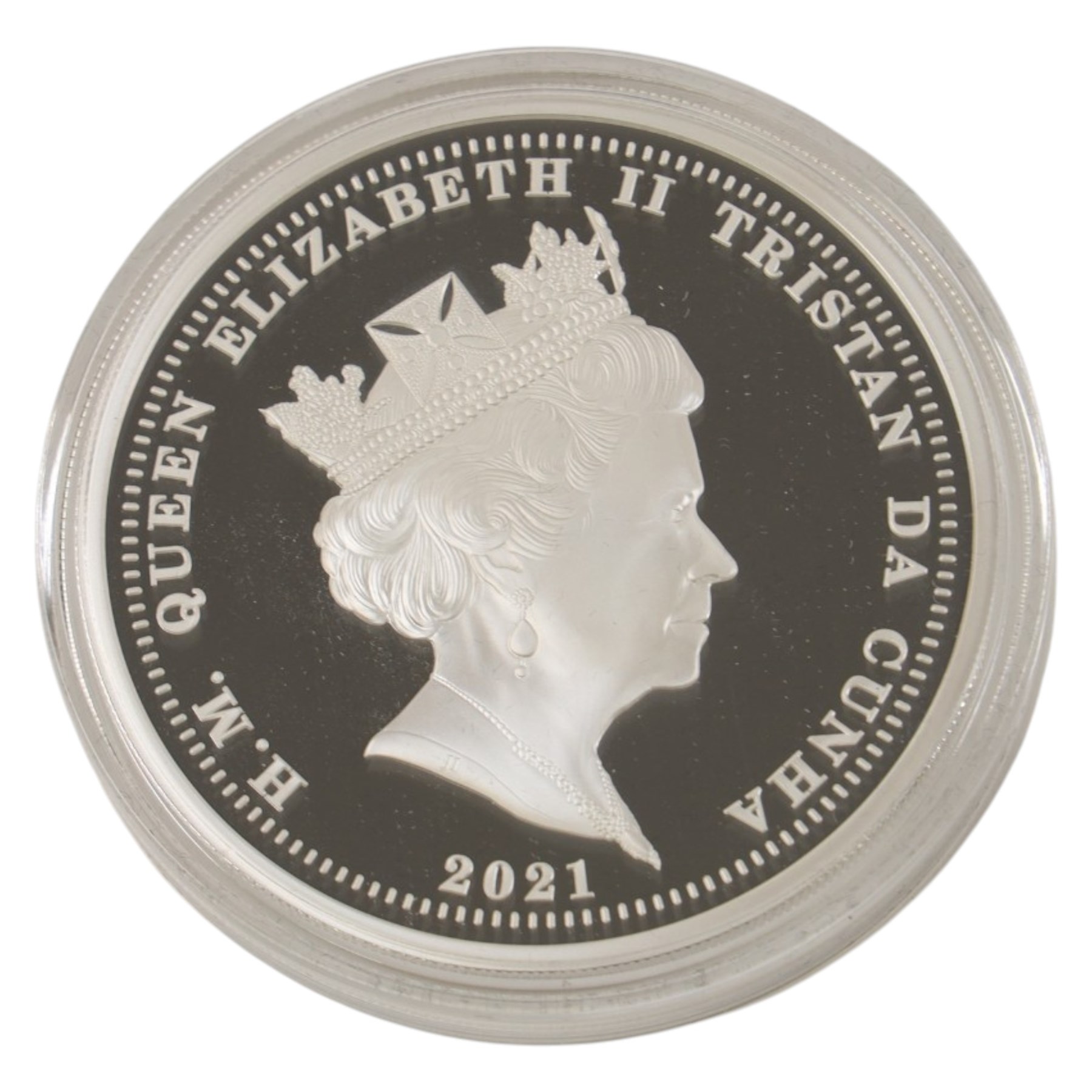 Queen Elizabeth II Tristan da Cunha 2021 '50th Anniversary of Decimalisation' five ounce silver proof twenty-five pound coin, issued by the Jubilee Mint, cased with certificate