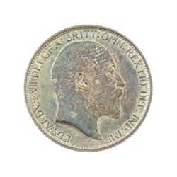 King Edward VII 1902 matt proof long coin set, comprising gold half sovereign, sovereign, two pounds and five pounds, silver maundy money set, sixpence, shilling, florin, halfcrown and crown, housed in the official dated case of issue