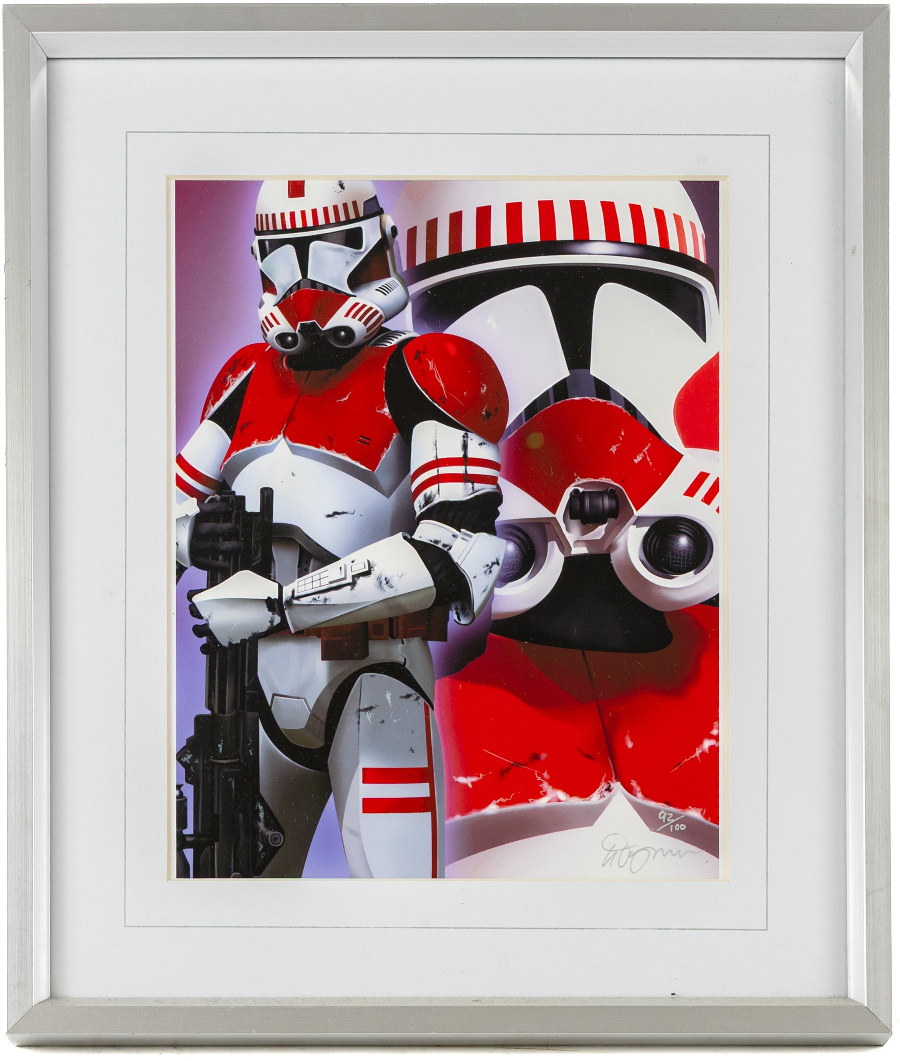 Five framed Cards Inc Star Wars Revenge of the Sith prints, comprising Mace Windu, Yoda, C-3PO, Darth Vader and R2-D2, the R2-D2 example signed by actor Kenny Baker, together with a collection of six smaller limited edition Star Wars art prints, largest H39cm (11)