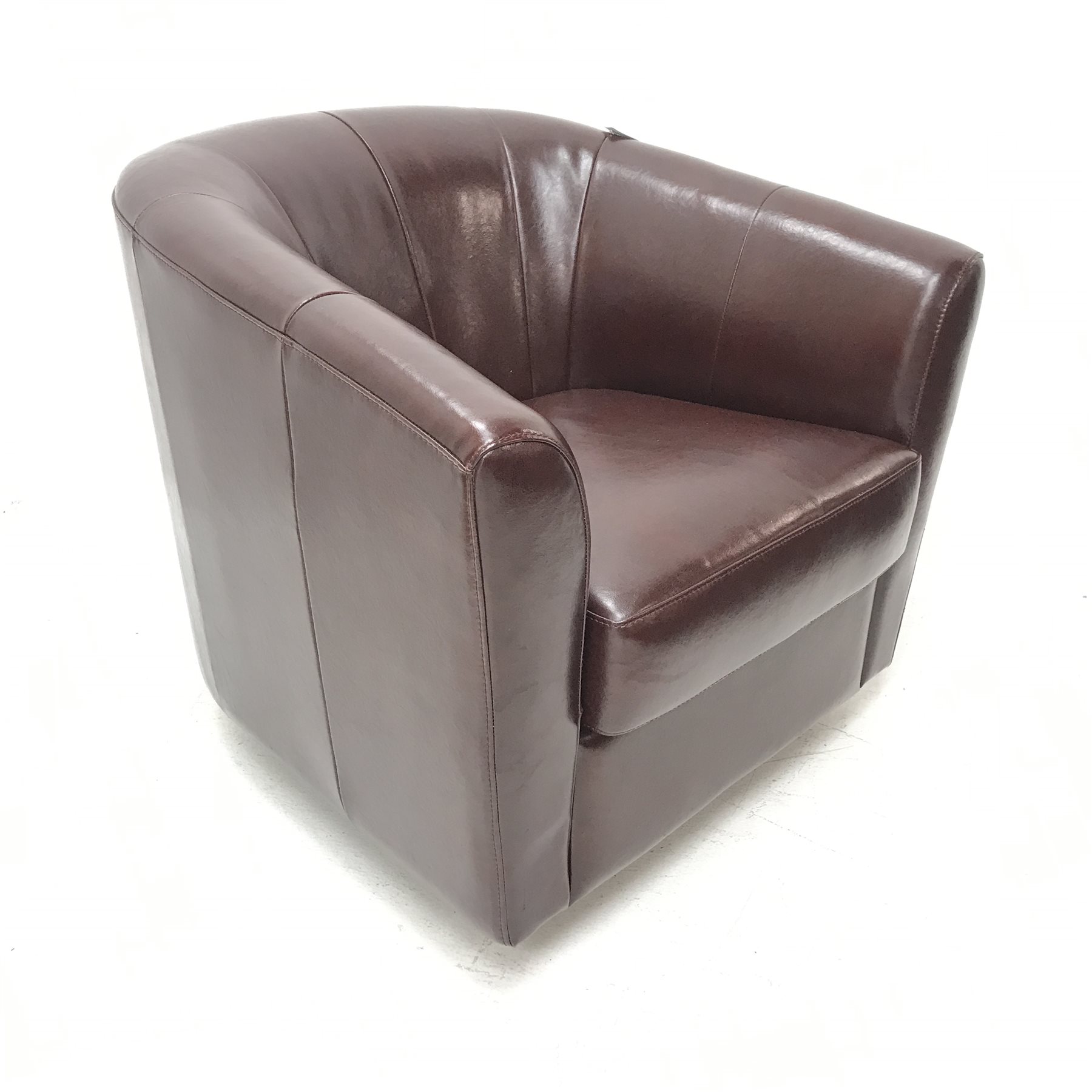 Swivel tub chair upholstered in chocolate brown leather, W80cm The