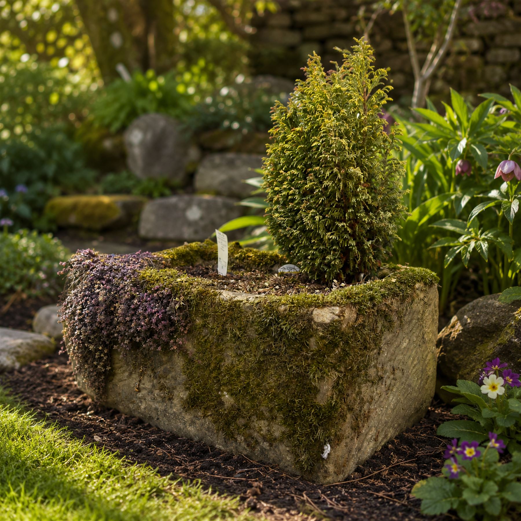 19th century hand hewn rectangular stone trough