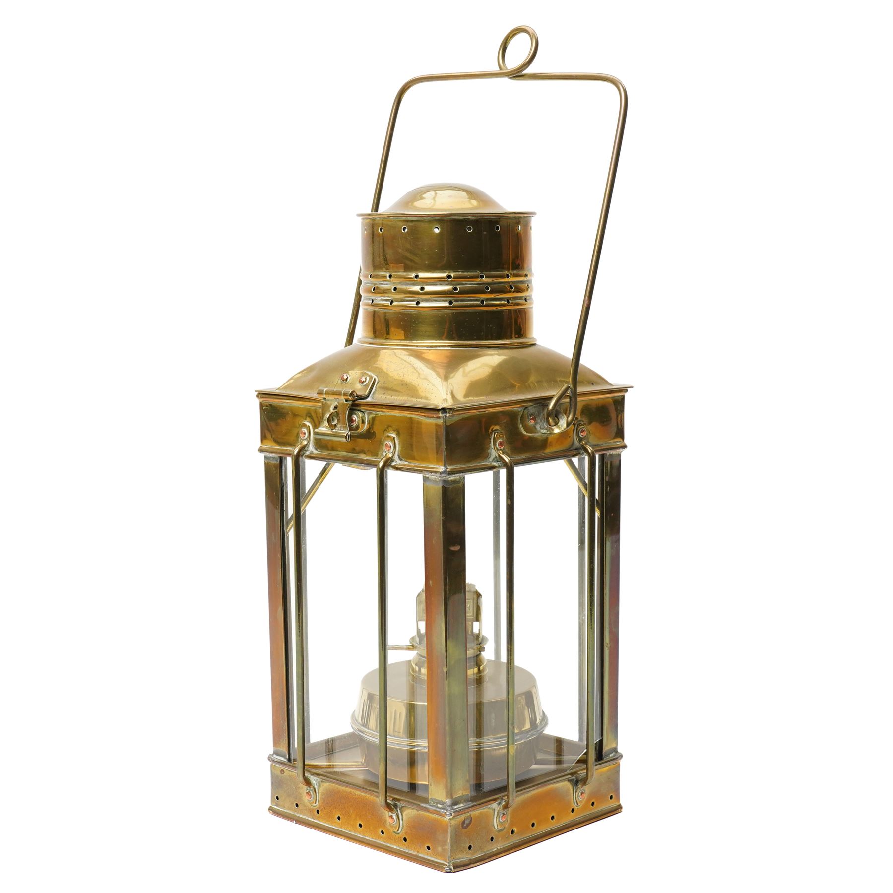  Brass hanging oil lamp, H48cm 