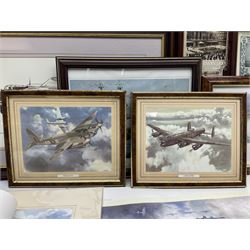 Collection of twenty-one unframed and seven framed prints of predominantly aviation interest after David Pritchard, Brian Petch, Stephen Teasdale, Barry Price, Coulson, Wardle etc; depicting Spitfires, Hurricanes etc; some limited editions with certificates and many bearing multiple signatures on the mount