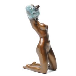 Bronze figure of a kneeling nude removing her shirt, signed 'Milo', H17cm