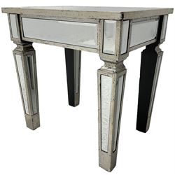 Contemporary bevelled mirror and silvered wood occasional table 