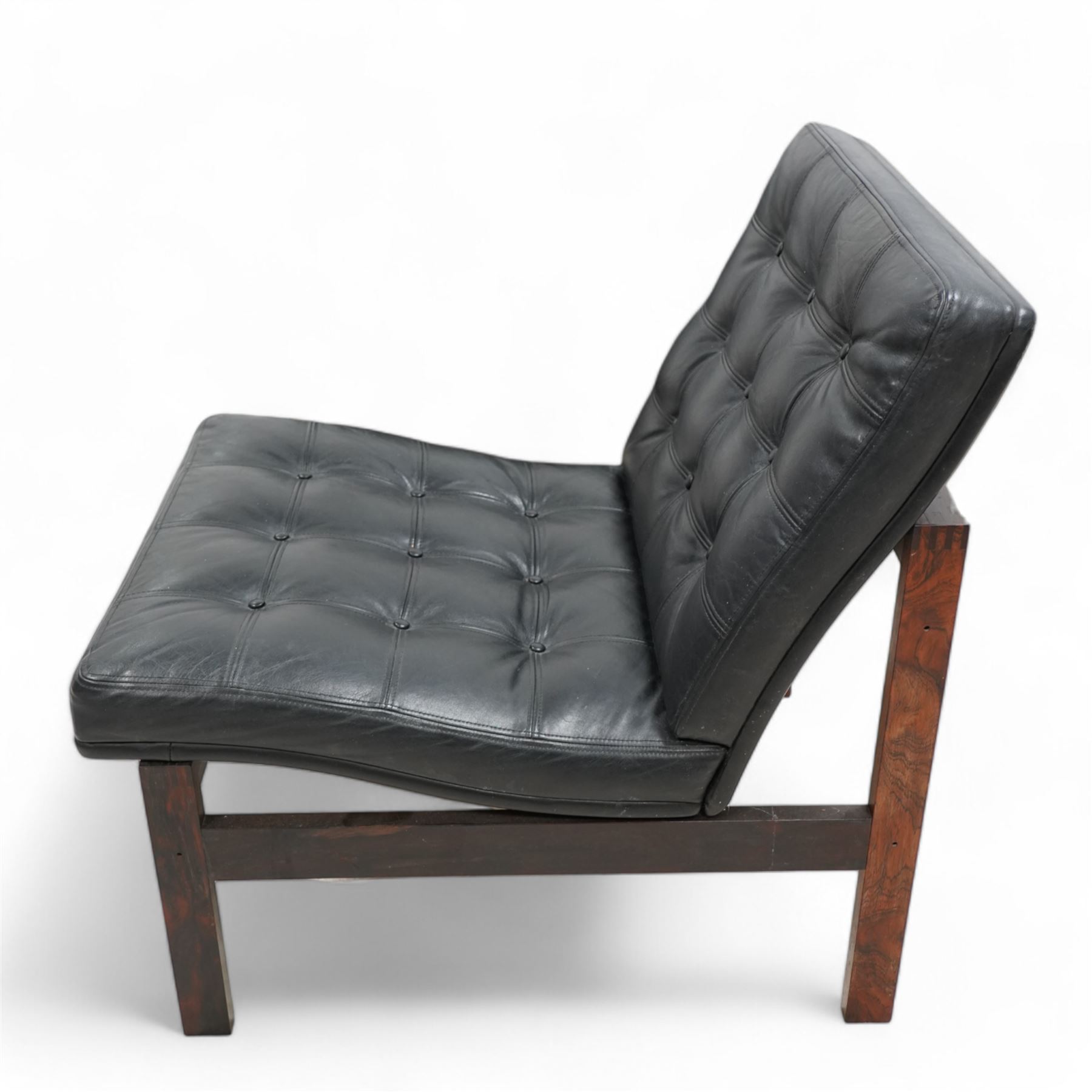 Ole Gjerløv-Knudsen and Torben Lind for France & Son - set of five Danish 'Moduline' lounge chairs, upholstered in buttoned black vinyl, on square supports