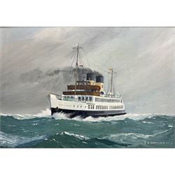 John Rohan Dominy (British 1926-): 'Caledonian Steam Packet Co TSS Duchess of Hamilton', oil on board signed, inscribed and dated 1972 verso 24cm x 34cm