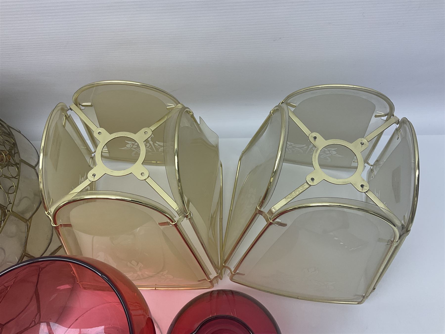 Pair of V Nason & Co murano glass dolphins together with to other glass figures and cranberry glass and lampshades  