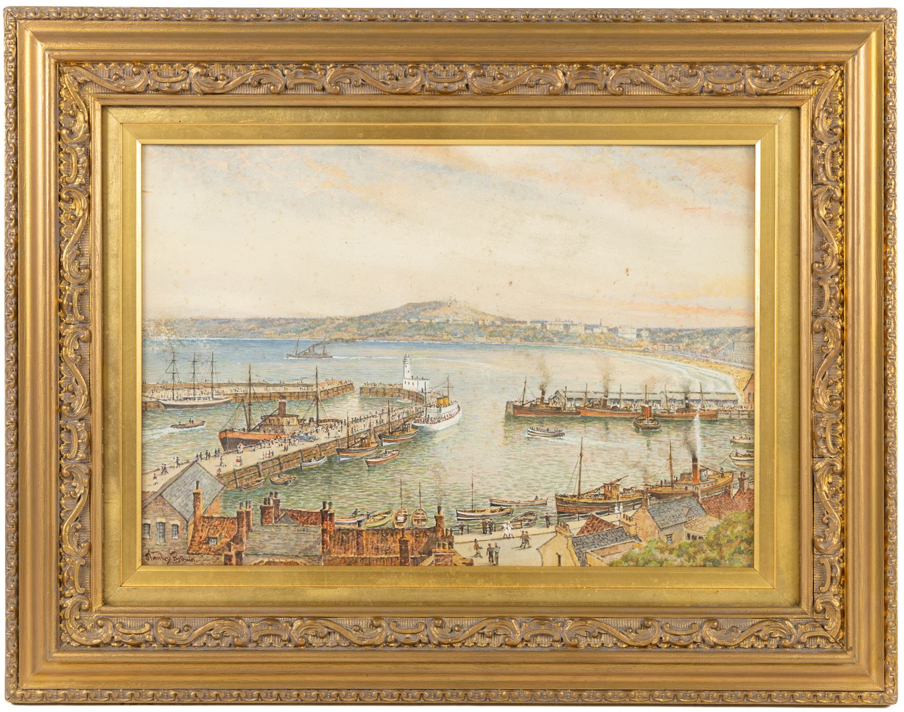 Nathan Stanley Brown (British 1890-1980): Scarborough Harbour on a Summer's Day, watercolour signed 25cm x 37cm