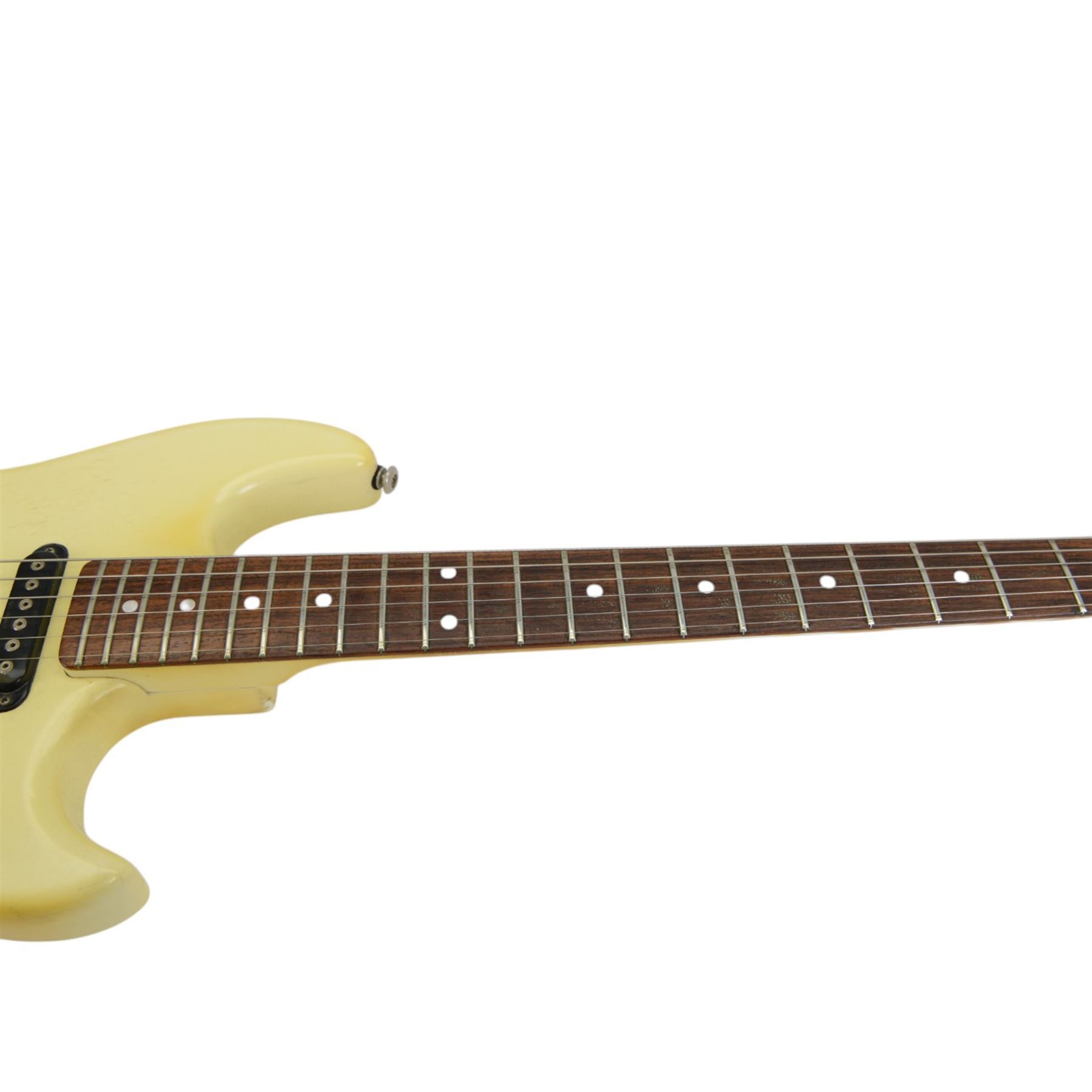 1980s G&L by Leo Fender SC3 electric guitar, in cream finish, made in USA serial no. G021189, contained within a hard carry case