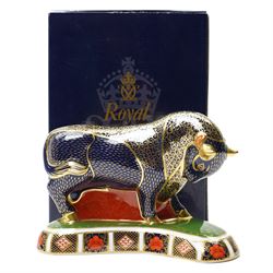 Royal Crown Derby Grecian Bull paperweight, with gold stopper, boxed