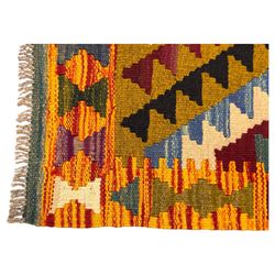 Maimana Kilim runner, multi-coloured geometric design, 302x86cm 
