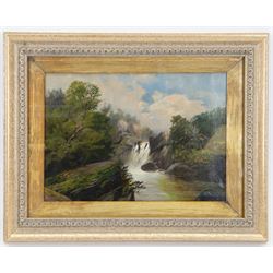 Walter Linsley Meegan (British c1860-1944): Waterfall and River Landscapes, pair oils on canvas signed 24cm x 34cm (2)