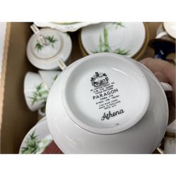 Doulton Lambeth Slaters vase of baluster form decorated with flowers, Chinese ginger jar in the form of a pumpkin, three Le Creuset red ramekins, Hornsea, Paragon Athena pattern tea wares, jardinière and other ceramics in two boxes 