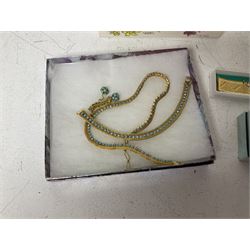 9ct gold St Christopher charm, together with a collection of costume jewellery including beaded necklaces, gold plated flat link bracelet and two wristwatches