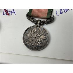 Eleven medal miniatures including Turkish Crimea, OBE (Civil), WW2 Burma Star and France/Germany Star, two pairs of WW2 War/Defence medals, LSGC etc; and two military badges