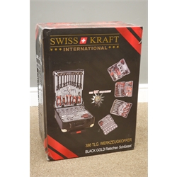  Swiss Kraft International 386 piece trolley tool set, including - socket set, screw drivers, hammer, pliers, allen keys, glue gun, spanners etc...  