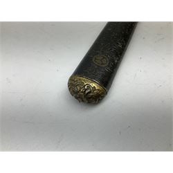 Three reproduction swords - Japanese katana and saya; Tai Chi sword with ornate scabbard; and dress sword with fullered triangular blade and horn handle (3)