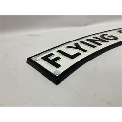 Cast iron Flying Scotsman arched type railway sign, L89cm