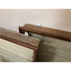 Four die-cast model wall mounting display cases by Picture Pride Displays Sandwell; each with mahogany stained frames and glazed fronts; three 83 x 75.5cm with eleven plate glass shelves and one 57 x 106cm with five plate glass shelves (4)