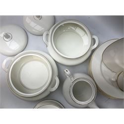 Royal Doulton Imagination pattern part dinner service, comprising eight dinner plates, eight side plates, eight dessert plates, eight bowls and nine cups and saucers, together with Royal Doulton Fortune pattern, five covered tureens,  jug and stand and other similar