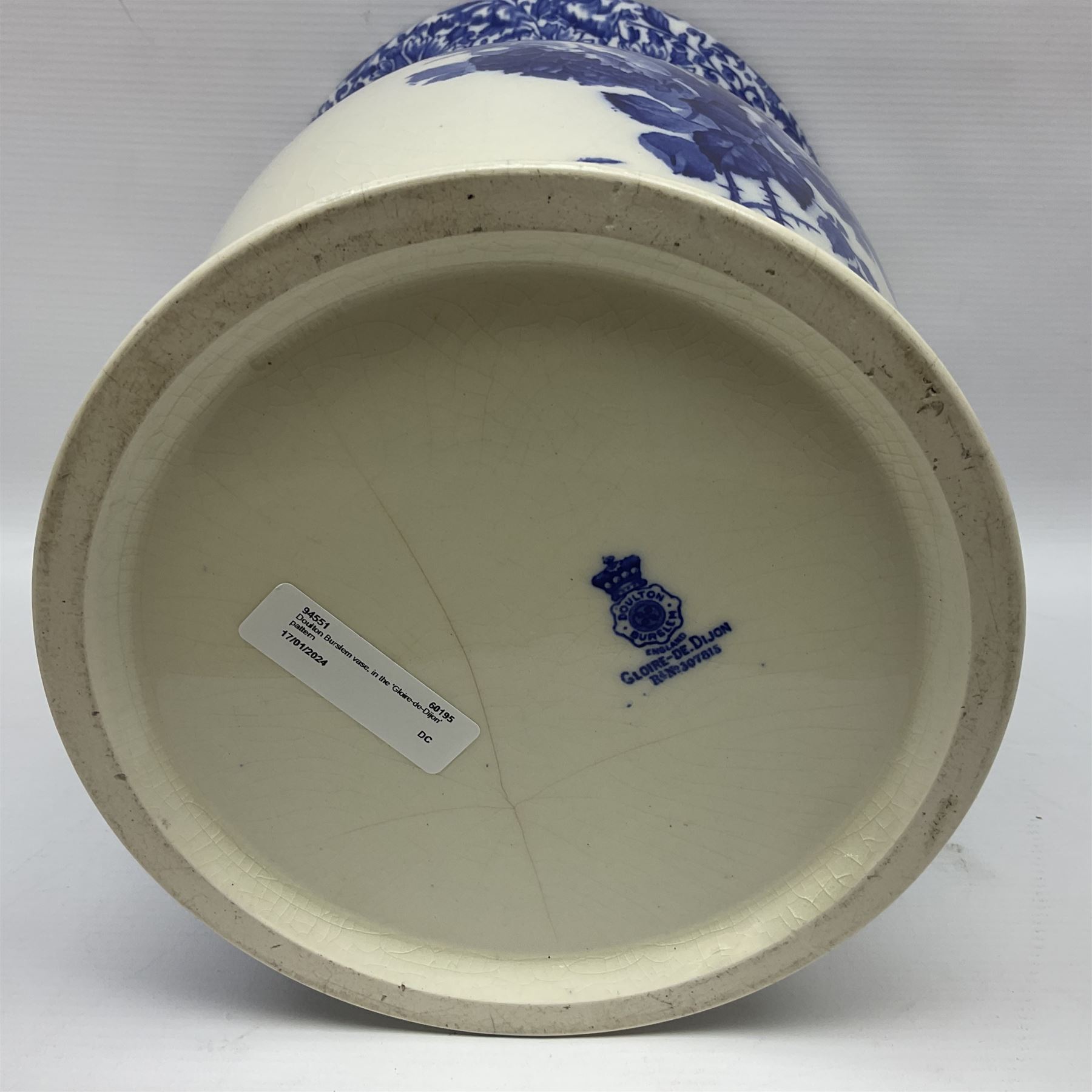 Doulton Burslem vase with fluted rim, in the Gloire-de-Dijon pattern H31cm