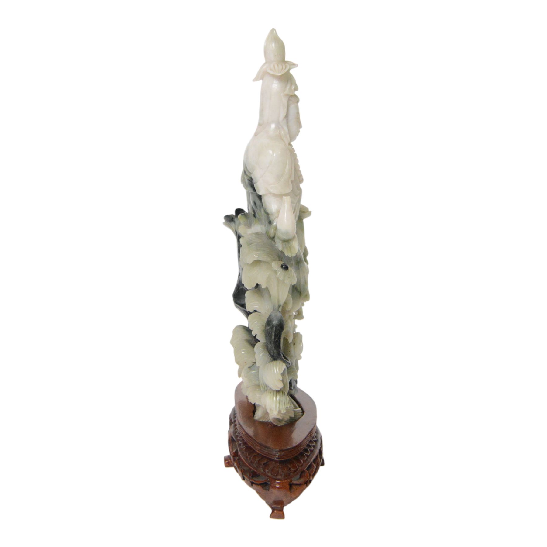 Chinese carved hardstone figure of Guanyin on wooden base, H31cm