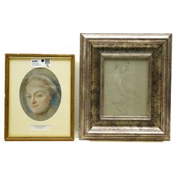 Ernest Leopold Sichel (British 1862-1941): Portrait of a Girl and Seated Nude, pastel and pencil sketch, the latter signed in pencil, the former attributed on mount max 18cm x 13cm (2)