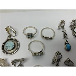 Silver and silver stone set jewellery including earrings and necklaces, collection of costume jewellery and other collectables