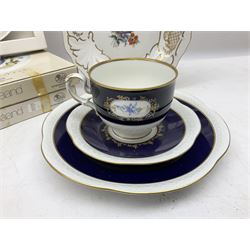 Echt Kobalt tea wares, comprising of tea cup, saucer and dessert plate, together with two Hutschenreuther plates of the month, another similar plate and a Ironstone hatpin holder