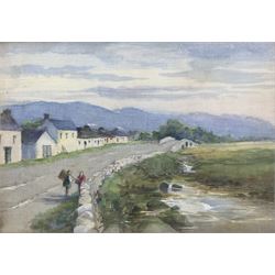 Irish School (Early 20th century): Village Scene, watercolour on linen indistinctly signed 24cm x 34.5cm