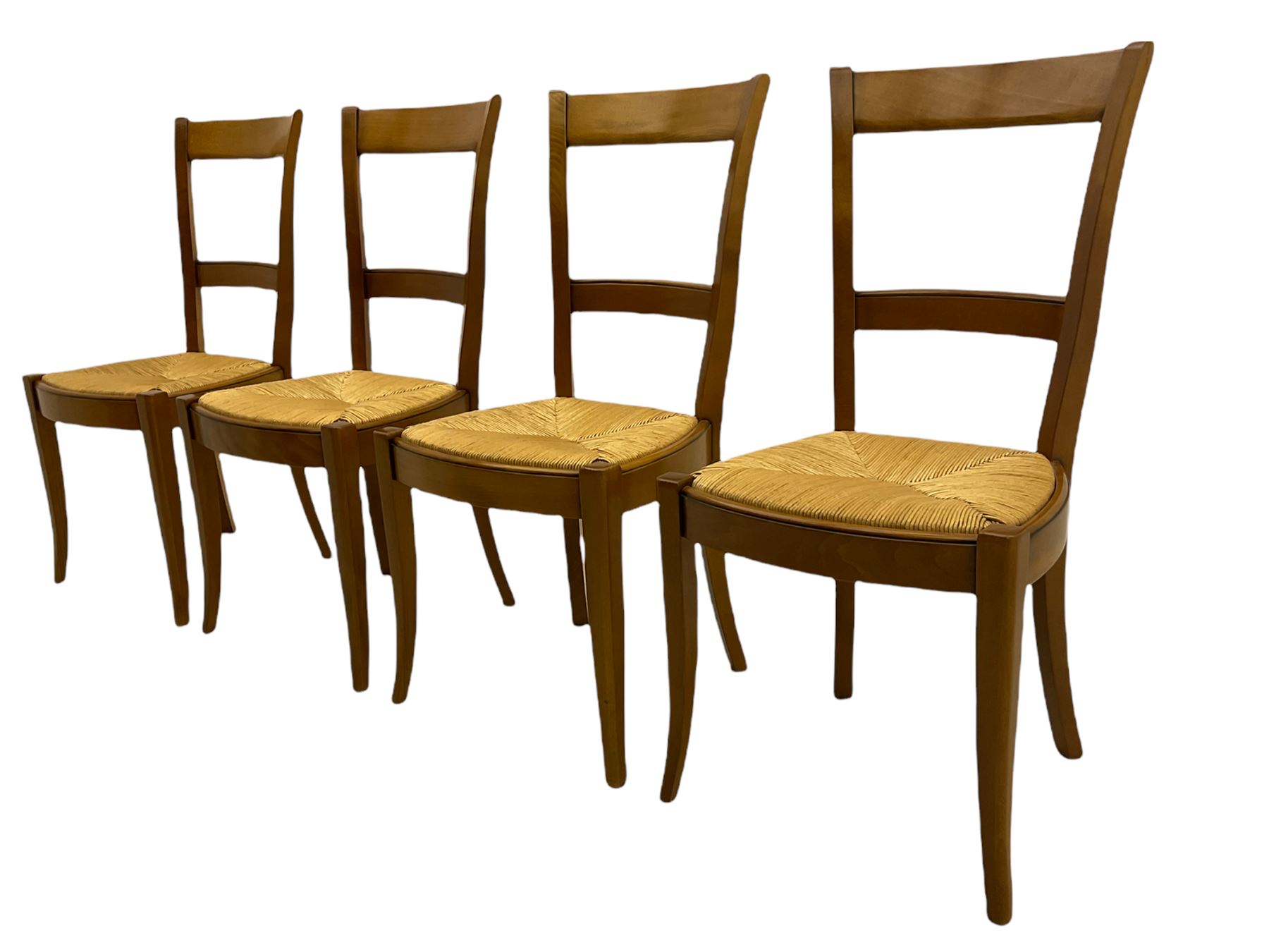 Grange Furniture cherry wood dining table, and eight chairs with rush seats