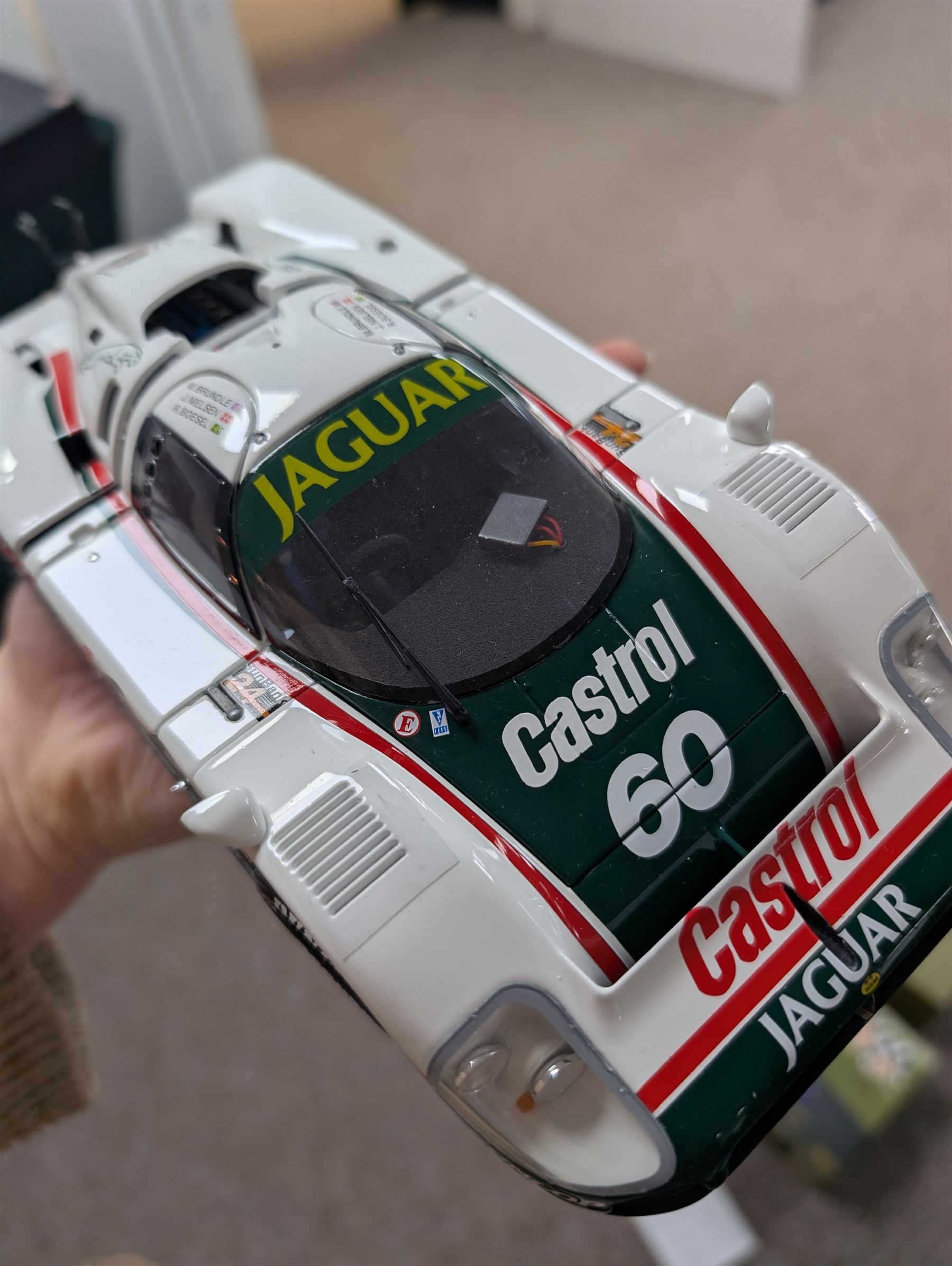 Motorbox Exoto Jaguar XJR-9 IMSA, in white, green and red Castrol livery #60, boxed