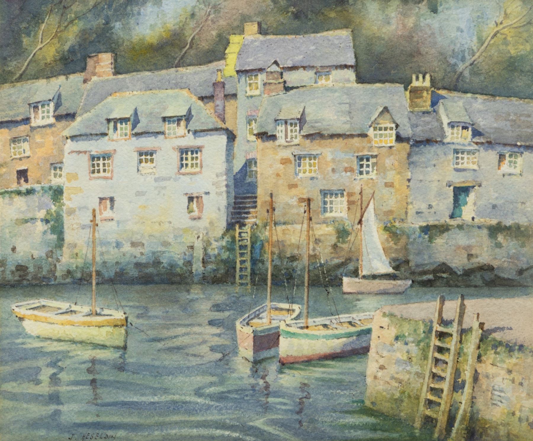 James Marshall Heseldin (British 1887-1969): Cornish Harbour, watercolour signed 21cm x 25cm