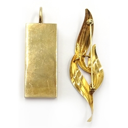  9ct gold ingot pendant hallmarked 30gm and a 9ct gold leaf brooch hallmarked 2gm  