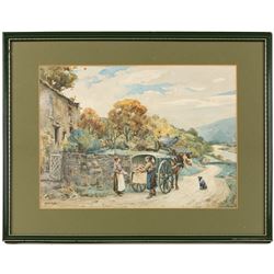 Albert George Stevens (Staithes Group 1863-1925): The Butcher's Cart, watercolour signed 25cm x 34cm