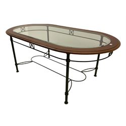 Ernest Menard - cherry wood and wrought metal dining table with glass top, and set six matching dining chairs