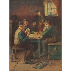 John Simpson Fraser (Scottish fl.1870-1893): A Game of Cards, watercolour signed and dated '90, 40cm x 30cm