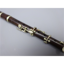  Rosewood two-piece six-key piccolo/fife with nickel mounts, inscribed 'First Class Hawkes & Son Denman Street Piccadilly Circus London 4465' L31cm, in later scratch built case  