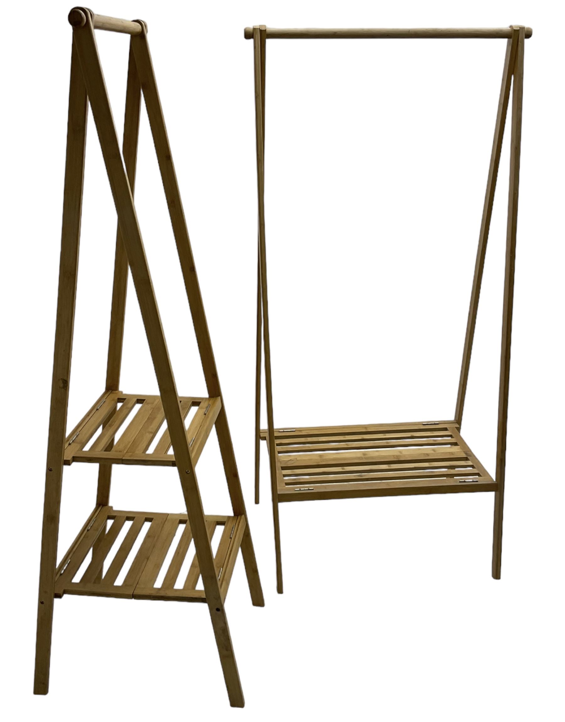 Futon Company - bamboo coat stand with lower tier (W84cm, H170cm); and a similar narrow stand with two tiers (W50cm, H170cm)