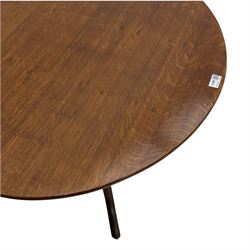 19th century oak pedestal table, circular snap top, tripod base