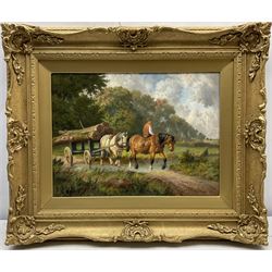 Attrib. William Shayer (British 1787-1879): Logging Team, oil on canvas signed 29cm x 39cm