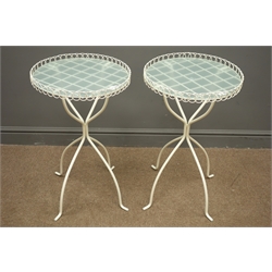  Pair cream wirework circular tables, W42cm, H67cm  